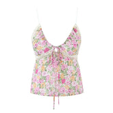 LIZAKOSHT - Europe and America Sexy Deep V-neck Lace Stitching Floral Small Suspenders Summer New Slim Holiday Vest Women