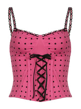 LIZAKOSHT - Fashionable Pink and Black Seductive Niche Polka Dot Strap Strap Top+sexy Sweet Striped Pleated Skirt