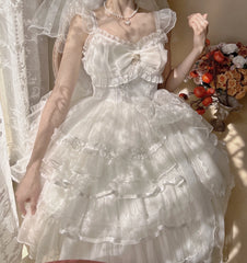 LIZAKOSHT - Lolita Skirt with Flower, Wedding Suspender, White Dress