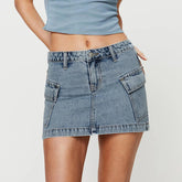 LIZAKOSHT - Women's Denim Mini Skirt Solid Color Bodycon Jeans Skirt Preppy Teen Girl Casual Stretchy Denim Skirt Y2k Streetwear