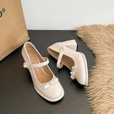 LIZAKOSHT - Designer Square Toe Women Lolita Mary Jane Shoes New Spring Ladies Elegant Butterfly-knot Thick Heel Wedding Party Pumps
