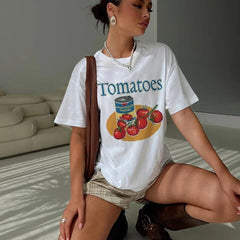 LIZAKOSHT  -  Women Cute Y2k Tomatoes Graphic Tees 90s Retro Vegetable T Shirt Short Sleeve Aesthetic Foodie Shirt Unisex Trendy Summer Tops