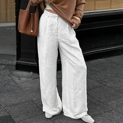 LIZAKOSHT - Women's White Trousers 2025 Fashion Casual High Waist Straight Pants New Y2k Patchwork Office Lady Slim Female Pants