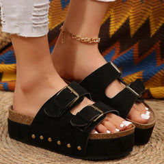 LIZAKOSHT - Women Vacation Sandals Retro Open Toe Thick Bottom Slippers Leopard Print Belt Buckle Non-slip Lightweight Large Size Shoes
