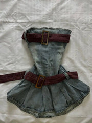 LIZAKOSHT - 2000s Vintage French Style Slim Fit Dress Women Blue Elegant Denim Strapless Dresses New Summer Y2k Off Shoulder Casual Clothing