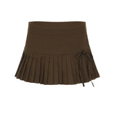 LIZAKOSHT - Sweetown Simple Solid Spliced Pleated Women’s Skirts Casual Classical A-Line Mini Skirts Retro Fashion