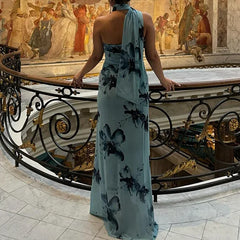 LIZAKOSHT - Designer Dress Vacation Outfit Floral Print Pleated Flattering Sexy Elegant Feminine Summer Party Date Wear