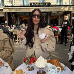 LIZAKOSHT - Chic Fashion 2025 Autumn Temperament Jacket Beige Streetwear Women Outwear Zipper High Street Casual Turn-down Collar Pockets