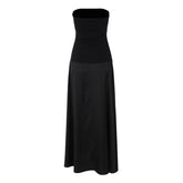 LIZAKOSHT - Strapless Patchwork A-line Long Dress Women Sleeveless Elastic Slim Fit Party Club Bodycon Elegant Simple Vestidos