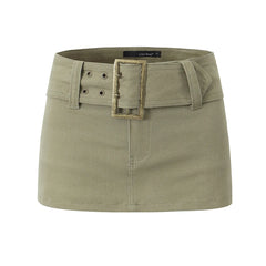 LIZAKOSHT - Y2k fashion mini skirts for women streetwear vintage black cargo skirts womens Summer clothes cargo skirts with belt khaki