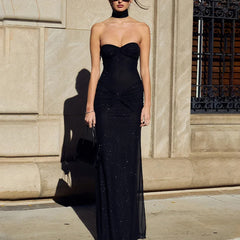 LIZAKOSHT - Evening Party Dresses for Women Rhinestone Off Shoulder Strapless Twist Front Bodycon Dress with Choker Club Dresses