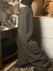 LIZAKOSHT - Harajuku Low Rise Suit-pants Women Vintage 2000s Loose Striped Print Casual Pants Korean Fashion Streetwear Trousers y2k