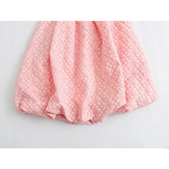 LIZAKOSHT - Sweet Women Pink Jacquard Spaghetti Strap Dress Sexy Sleeveless Ladies A-line Mini Summer Dresses Short Vestidos