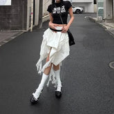 LIZAKOSHT - New Small Style Lace Splicing Irregular High Waist A-line Short Skirt