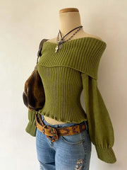LIZAKOSHT - Women's lapel shoulder collar slim pullover sweater, versatile, fashionable, casual, slim and loose, skin-friendly material