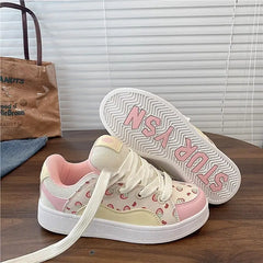 LIZAKOSHT - Strawberry Print Women Sneakers Niche Low-top Korean Style Pink Sweet Womens Sports Shoes Versatile Casual Female Shoes