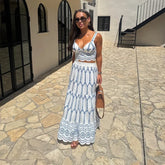 LIZAKOSHT - Printed Women Two Piece Set V-neck Sleeveless Vest High Elastic Waist Draped Skirts 2025 Summer Female Vacation Casual Outfits