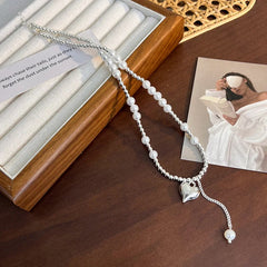 Lizakosht Korean Fashion Pearl Stitching Love Pendant Necklace For Women Girl Sweet Cool Spicy Girl Collarbone Wedding Party