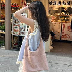 LIZAKOSHT - Pink Soft Leather Brief Solid Color Casual Large Capacity Handbag Tote Bags Women Commute Shoulder Bag