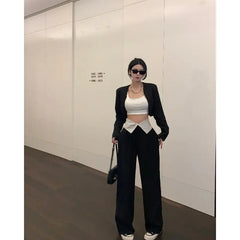 LIZAKOSHT  -  Autumn Trend High-waisted Hong Kong Style Slim Fit Wide-leg Suit Pants for Women Ins Unique Niche Casual Floor-length Pants