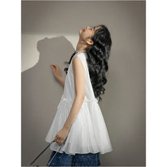 LIZAKOSHT - Sleeveless Doll Shirt with Ruffled Hem in Summer Slim Temperament Wind Vest Suspender Top Female