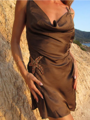 LIZAKOSHT  -  Sea Star Halter Women Dress Silk Satin Stacked Collar Suspender Slim Fit Sexy Backless Strap Short Dresses Fashion Camisole New