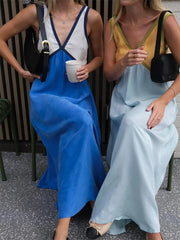 LIZAKOSHT Patchwork V-Neck Strapless Maxi Dress Female Sleeveless Spring Slim Elegant Fashion Party Dress For Women Long Dress 2024