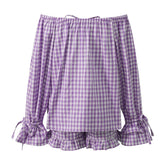 LIZAKOSHT - Vintage Plaid Pajama Set Elegant Lady Off Shoulder Tops + Ruffle Shorts Women 2 Piece Lounge Outfit Loose Sleepwear