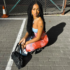 LIZAKOSHT - Summer New Sexy strapless Flower Printed Bag Hip Dress for Women Back Split Waist Tight Dresses Vacation style Casual Dress