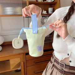 LIZAKOSHT - Contrast Color Plaid Women's Bucket Storage Bags Simple Canvas College Girls Pencil Case Clutch Purse Handbags Cosmetic Bag