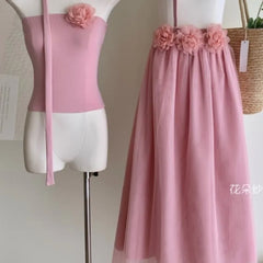 LIZAKOSHT - Summer 2024 Women's Pink Light Gown Morning Gown High-end Light Luxury SexyTemperament Celebrity Plunge Dress Two Piece Set