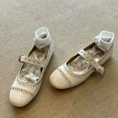 LIZAKOSHT - French Vintage Riveted Mary Jane Women'S Shoes Light Cut One Line Buckle Single Shoe Everything Flat Ballet Shoes