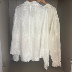 LIZAKOSHT - Early Autumn New Hot Selling Cotton Light Luxury Embroidered Flower Long Sleeve Loose Premium Sunscreen Shirt