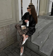 LIZAKOSHT - Retro Chic Leopard Print Pencil Pants For Women Fashion Casual High Waist Long Pant 2024 Spring New Female Commuting Trousers