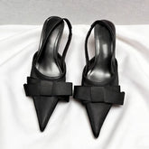LIZAKOSHT - Satin Luxury High Heels Women Bow Pointed Toe Pumps Brand Slingbacks Banquet Party Shoes Designer Women Sandals Summer