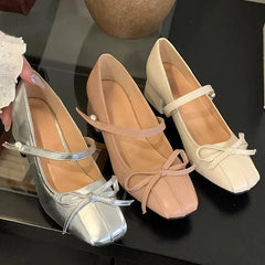 LIZAKOSHT  -  Fashion Mary Jane Shoes Women Square Toe Bow Sweet Shallow Dress Shoes Elegant Chunky Ballet Shoes Women Pumps Zapatos Mujer