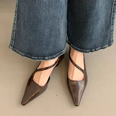 LIZAKOSHT - Elegant Women Pumps Pointed Toe Shallow Slip On Thin Low Heel Office Dress Pumps Sexy Party Dress Shoe Fashion Narrow Band Mujer