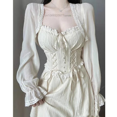 LIZAKOSHT - French Tea Break Style Fairy Dress for Women, Elegant, Luxury Party Dress Set, Corset Waist, Oversize Clothing, Y2k, 2 Pcs