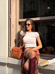 LIZAKOSHT - Retro Plaid Pattern Pleated Skirt Women Elegant HighWaist Patchwork Ruffle Slim Midi Skirts Lady Holiday Street Wear New