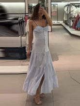 LIZAKOSHT - Fashion Striped Patchwork Slip Long Dress Women Loose Sleeveless Single Breasted A-line Maxi Dress New Chic Street Lady Vestidos