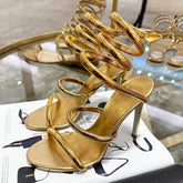 LIZAKOSHT - Gold Silver Thin High Heels Ankle Strap Women Sandals Sexy Narrow Band Open Toe Stripper Prom Female Shoes