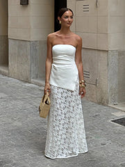 LIZAKOSHT - Women's Chic Streetwear White Jacquard Skirts Ankle Length Lace Midi Skirt Stylish Daily Skirt Women's Clothing