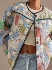 LIZAKOSHT - Women's Winter Jacket Printed Patchwork Warm Cotton Coat Female Pockets Single-breasted Jackets 2024 Autumn Ladies Streetwears