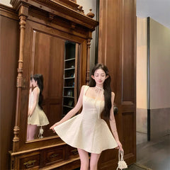 LIZAKOSHT  -  Original High Quality French Polka Dot Strap Dress Women's Summer Sexy Slimming Short Skirt Mini Dress Square Collar Sleeveless