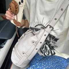 LIZAKOSHT - Harajuku White Bucket Bag Purse Women Hot Girls Leather Soft Casual Crossbody Bags Ladies Vintage Shoulder Messenger Bag