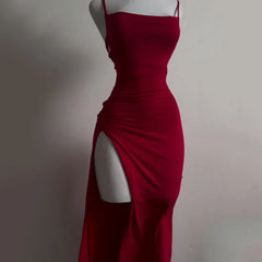 LIZAKOSHT - Sexy Holiday Backless Lace Up Long Dress Women Split Sleeveless Bodycon Party Evening Dresses High Street Female Suspender Robes