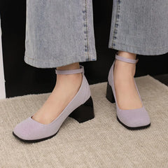 LIZAKOSHT - Square Toe Mary Jane Shoes Women 2024 High Heels Ladies Ankle Strap Purple Green Fashion Loafers Size 43 Pumps Zapatos De Mujer