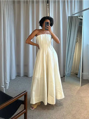 LIZAKOSHT  -  Women Elegant Strapless Patchwork Maxi Dress Fashion Backless Sleeveless Pleated Slim A-line Dresses Summer Lady Party Robe 2024