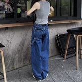 LIZAKOSHT - Summer New Women's Big Pocket Embroidered Jeans Harajuku Retro Fashion Casual Trend Street Hip-Hop Simple Loose Women's Bottoms