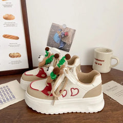 LIZAKOSHT - Sweet Platform Sports Shoes Woman Korean Style Kawaii Pink Women Sneakers Autumn Casual Versatile Low-top Women Shoes